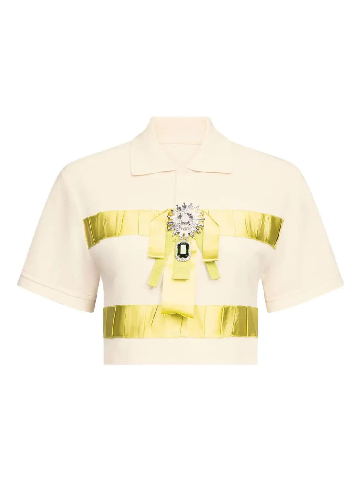 AREA crystal-embellished cropped top - Neutrals - 画像1
