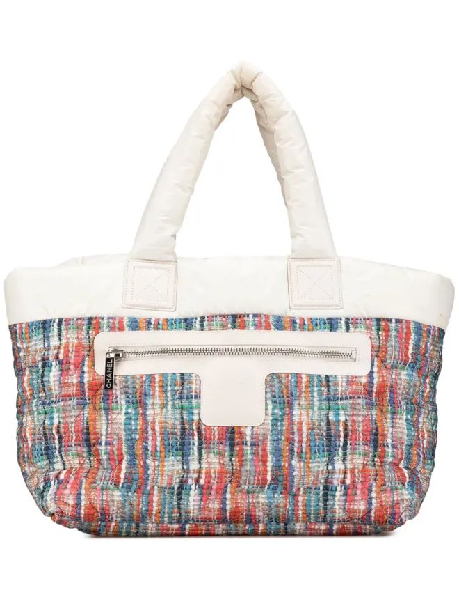 CHANEL Pre-Owned CHANEL Pre-Owned 2014 Nylon Tweed Printed Coco Cocoon tote bag - Whiteの商品画像