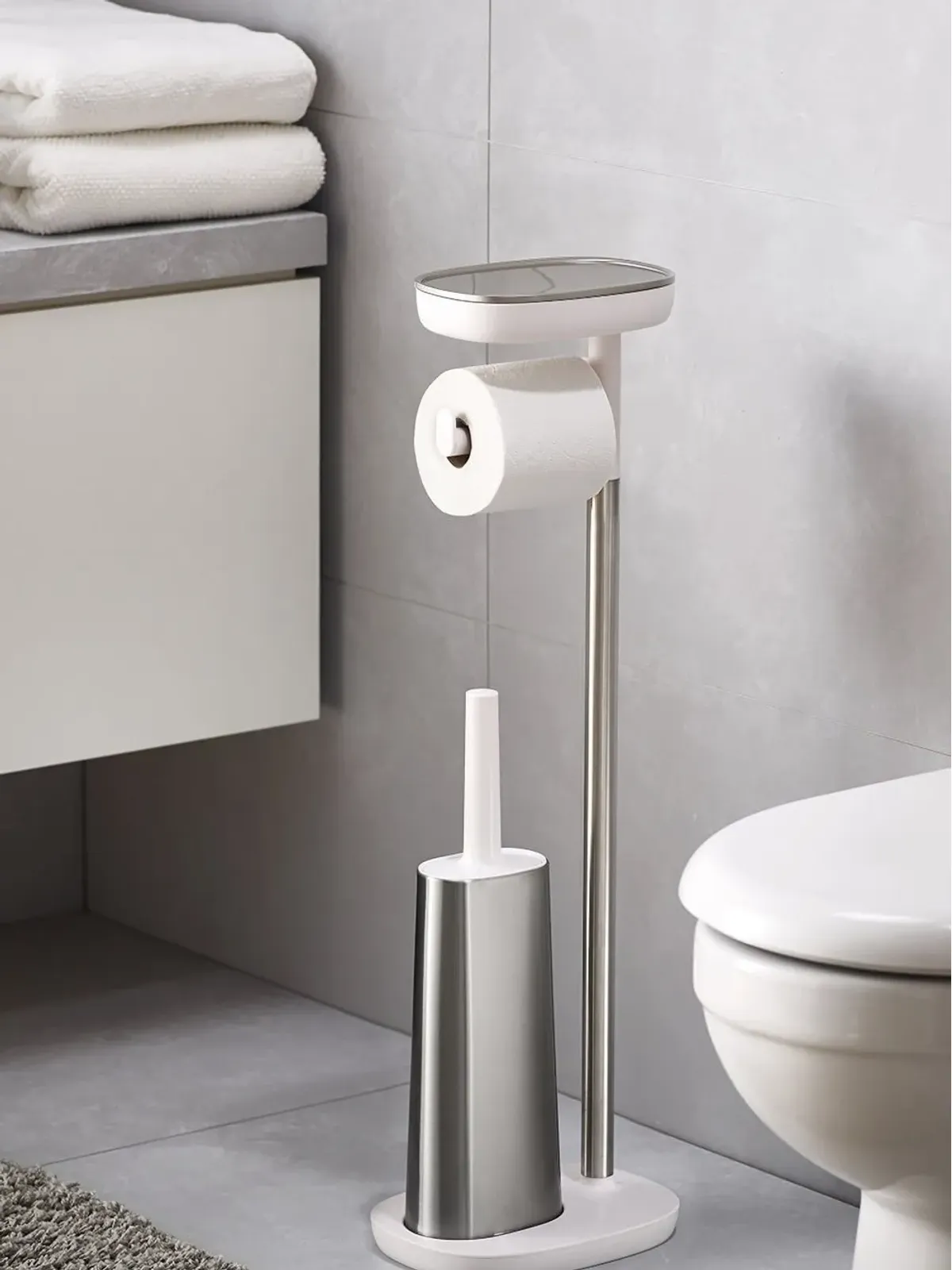 Joseph Joseph ステンレス棚付きトイレットペーパー用ホルダー - グレー - 画像3
