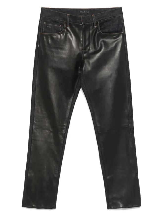 Prada Pre-Owned Prada ビンテージ 2010年代 レザー・パネルド ジーンズ - ブルーの商品画像