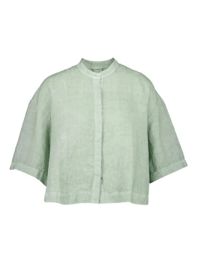120% Lino 120% Lino リネン半袖ボタンアップシャツ（グリーン）の商品画像