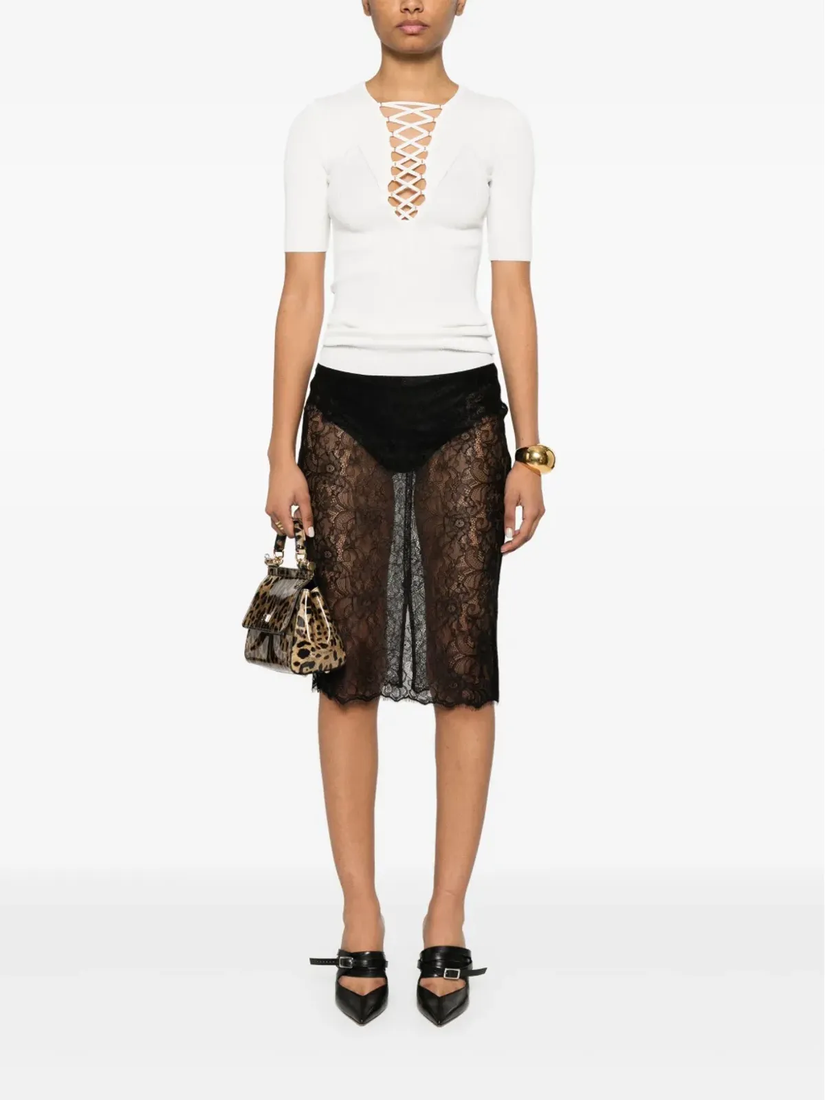 Elisabetta Franchi クロスオーバーレース編みトップス - 画像2