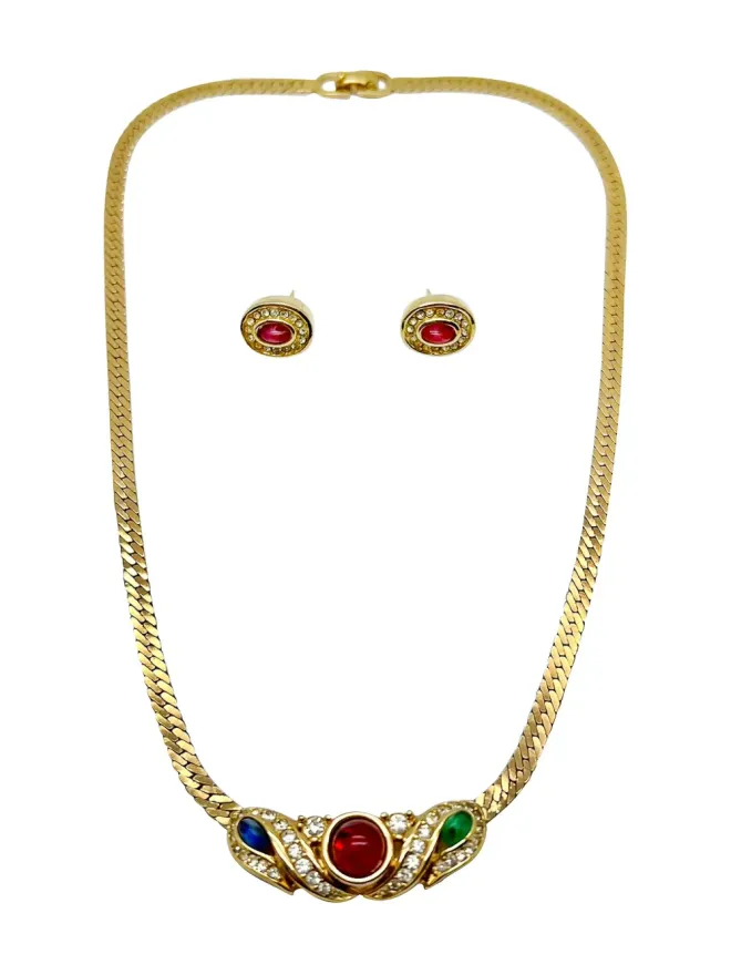 Christian Dior Pre-Owned Christian Dior ビンテージ 1980年代 ヘリンボーンチェーン ネックレス セット - ゴールドの商品画像