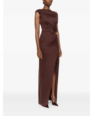Elisabetta Franchi ジャージー素材のアシンメトリックマキシドレス ブラウン - サムネイル3
