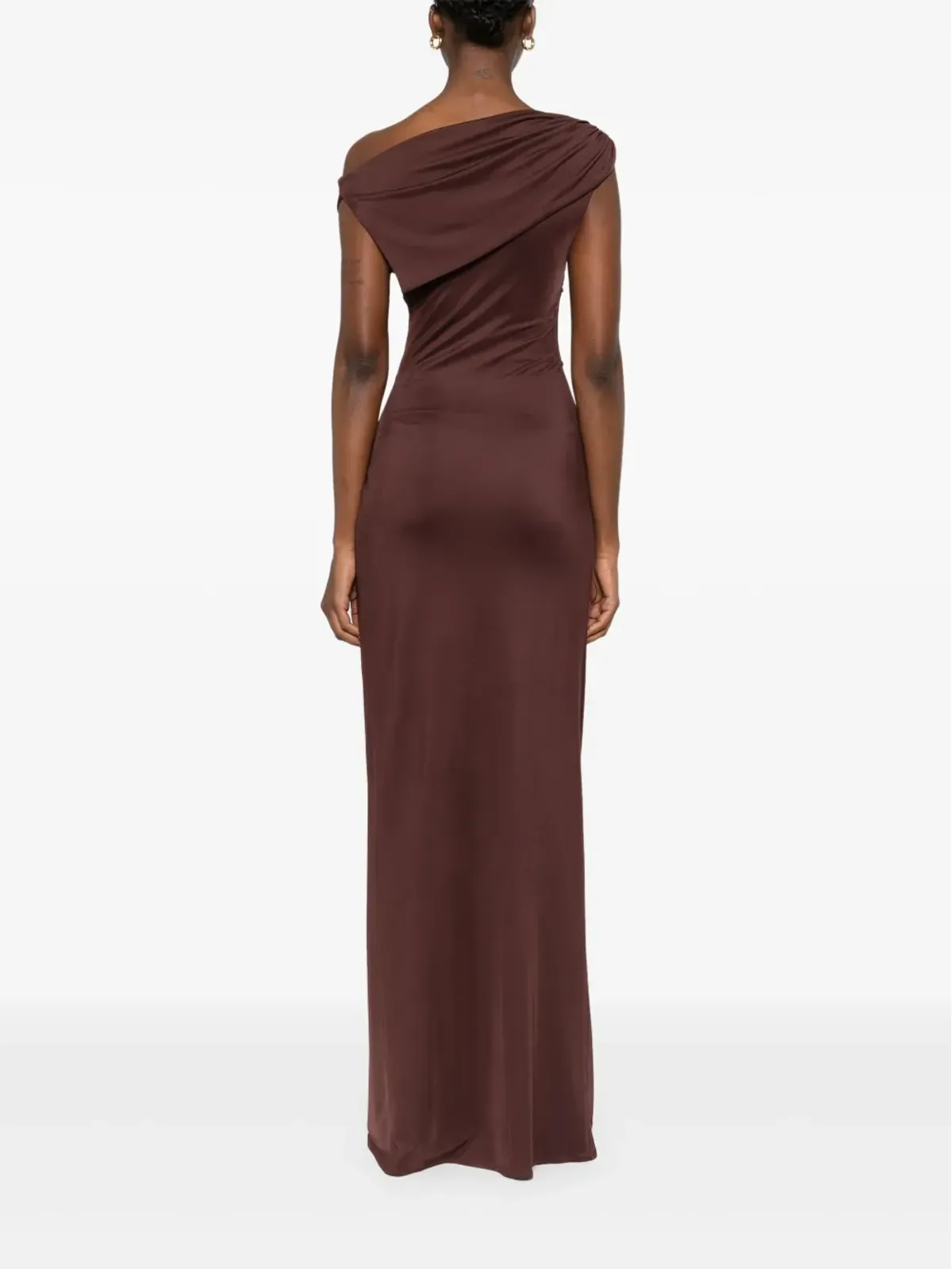 Elisabetta Franchi ジャージー素材のアシンメトリックマキシドレス ブラウン - 画像4