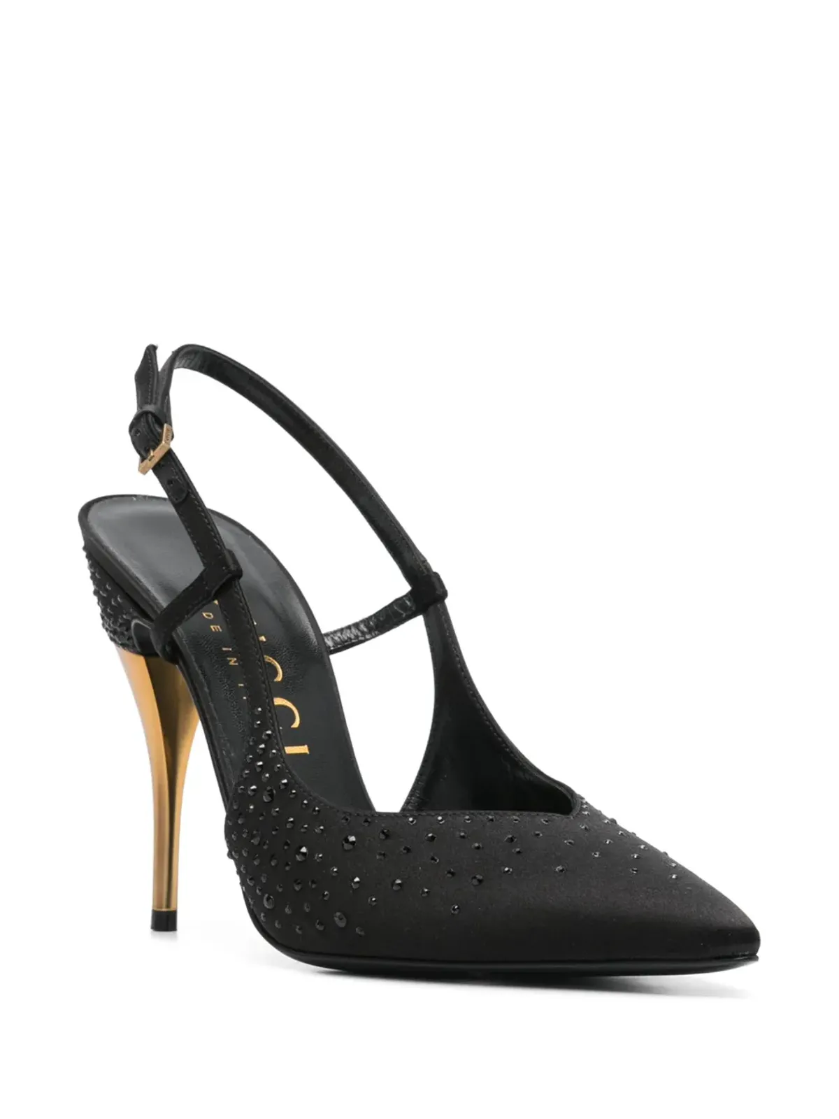 Gucci ビンテージ 115mmヒール クリスタル装飾スリングバックパンプス - ブラック - 画像2