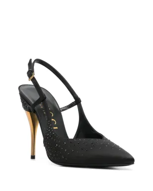 Gucci ビンテージ 115mmヒール クリスタル装飾スリングバックパンプス - ブラック - サムネイル2