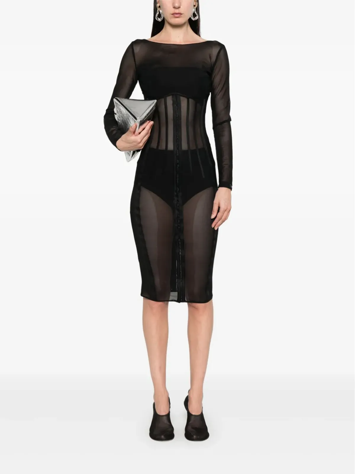 Elisabetta Franchi チュールミディドレス ブラック - 画像2