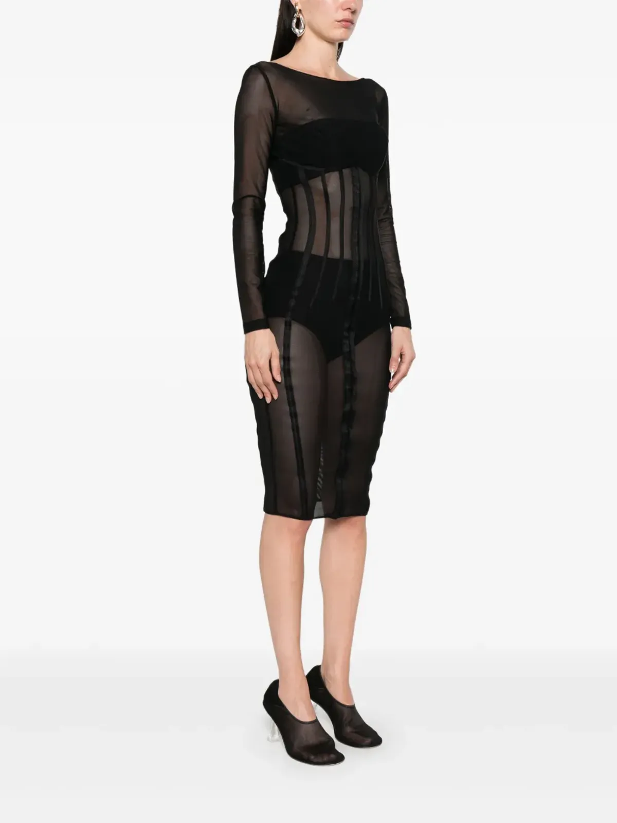 Elisabetta Franchi チュールミディドレス ブラック - 画像3