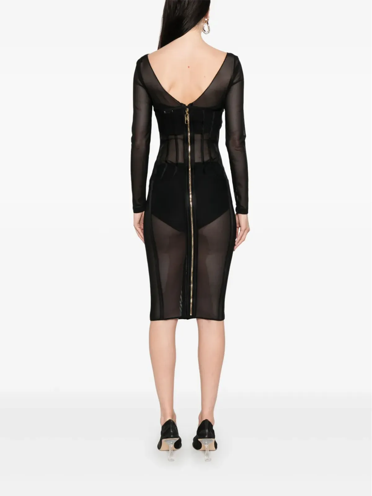 Elisabetta Franchi チュールミディドレス ブラック - 画像4