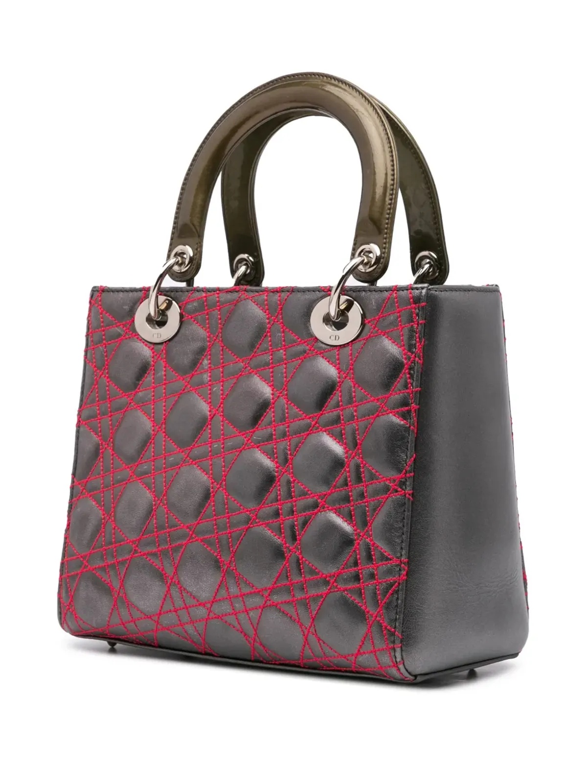 Christian Dior ビンテージ 2011 Anselm Reyle ミディアムサイズ メタリックラムスキン カナージュ レディ ディオール サッチェル グレー - 画像2