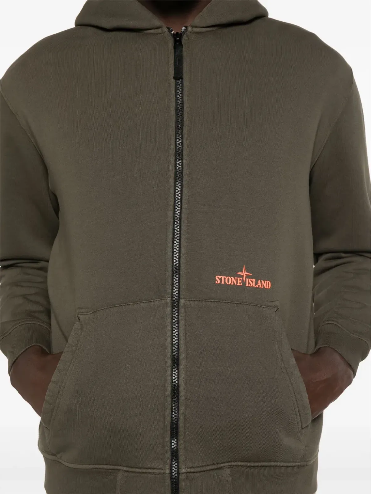 Stone Island コットンフリース フーディ グリーン - 画像5