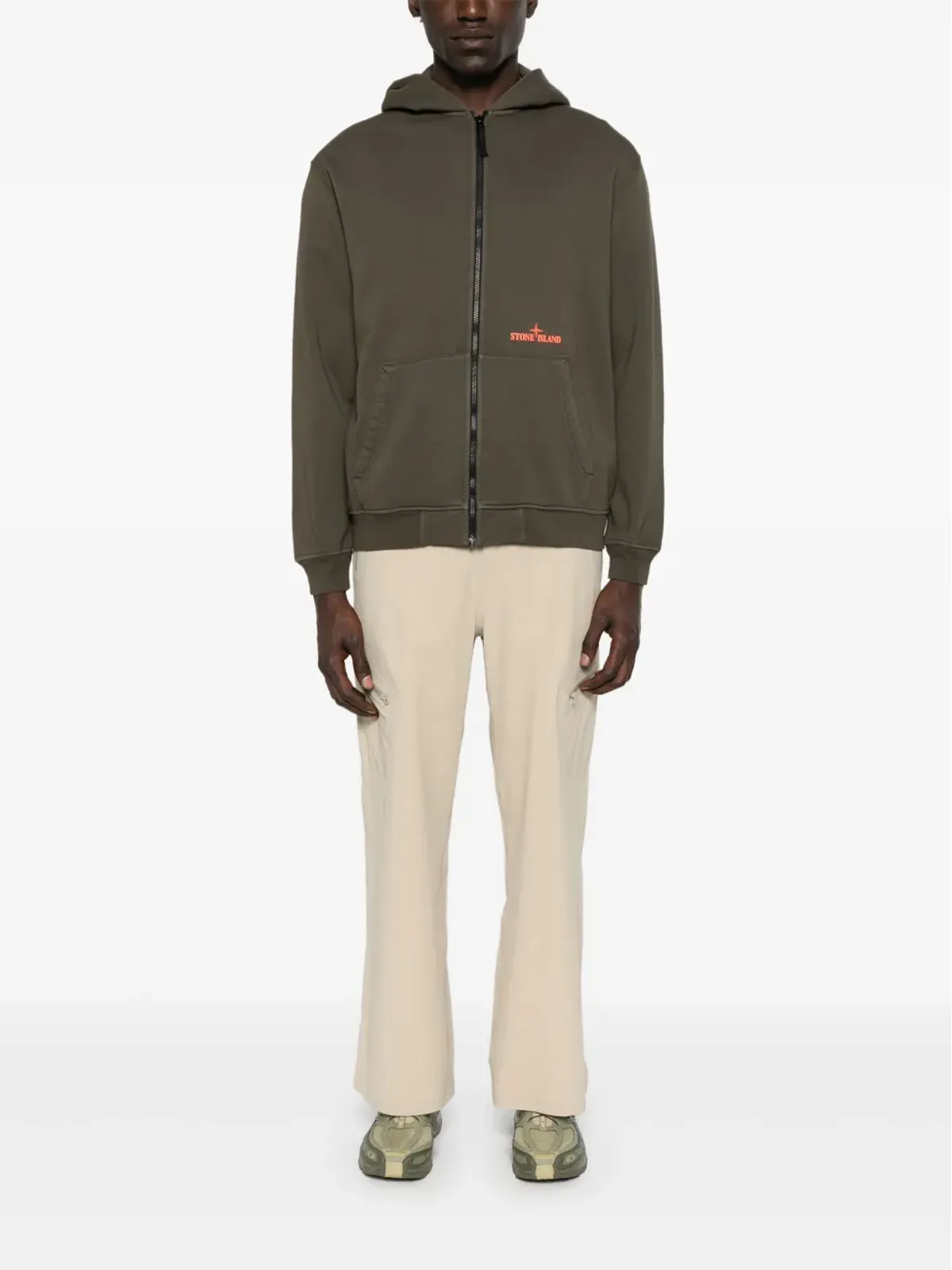 Stone Island コットンフリース フーディ グリーン - 画像2