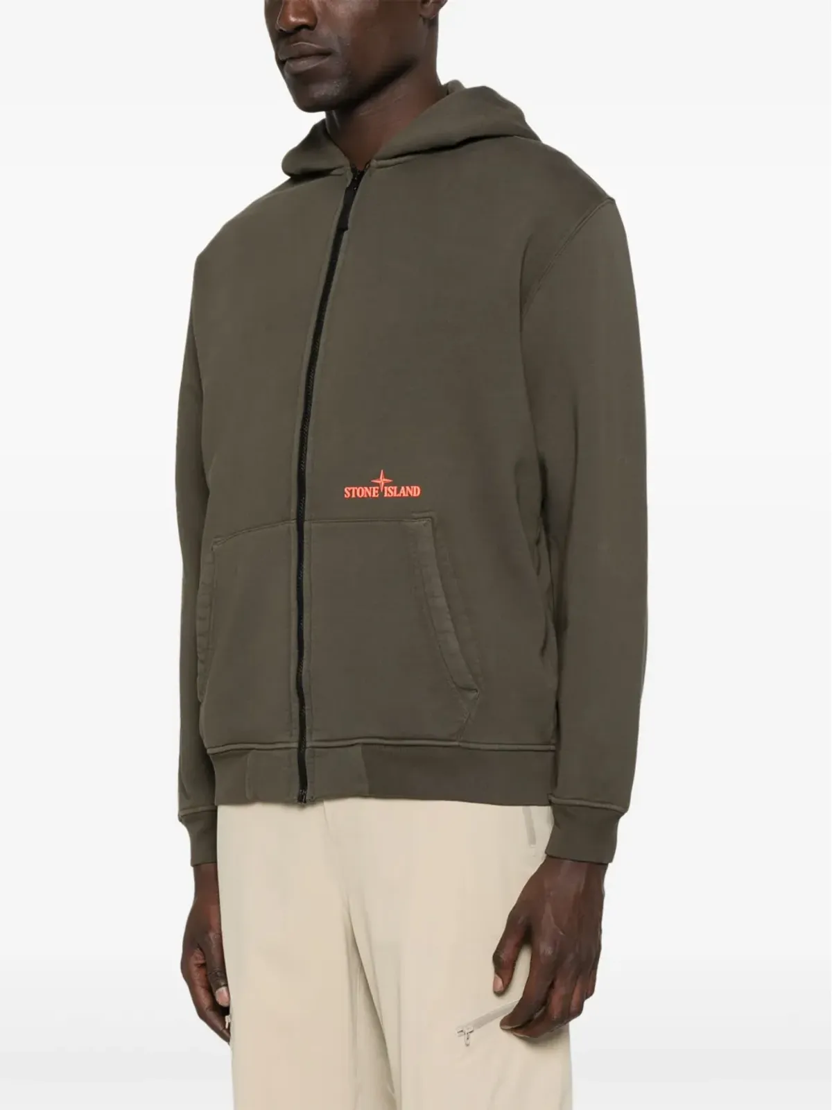 Stone Island コットンフリース フーディ グリーン - 画像3