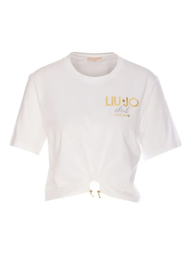 LIU JO LIU JO ロゴ入りクロップドTシャツ ホワイトの商品画像