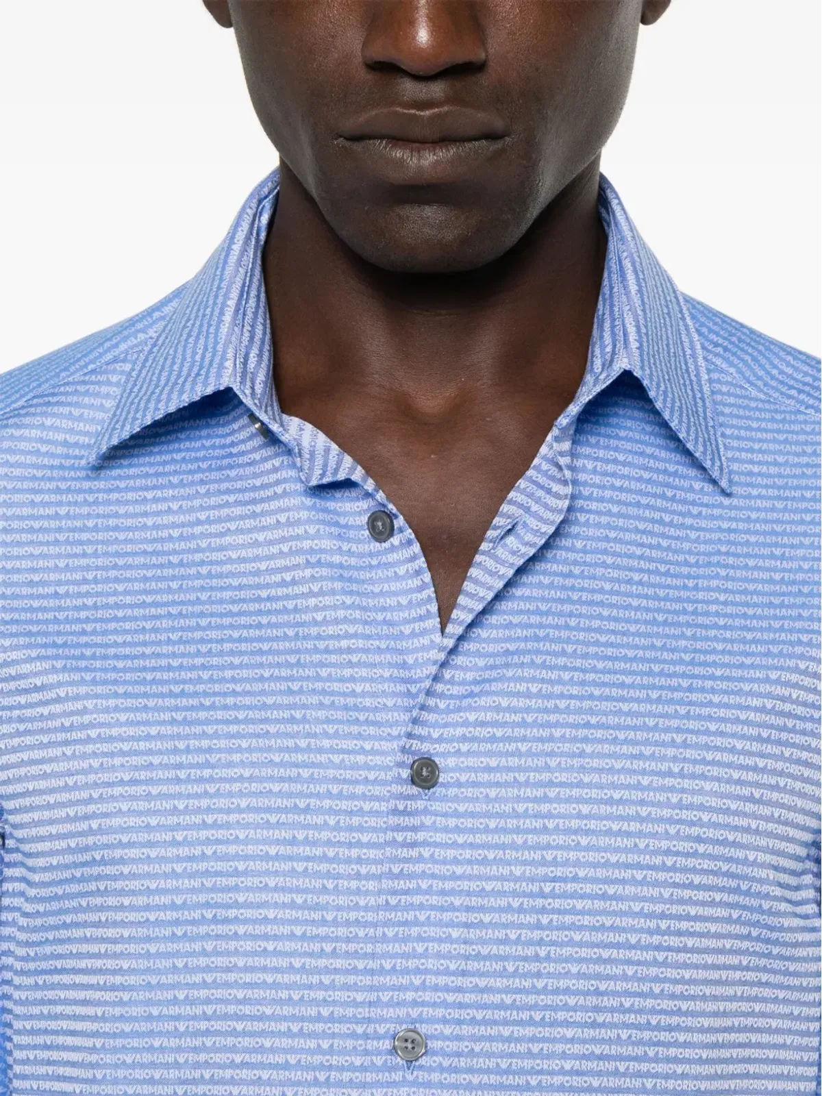 Emporio Armani ジャカードロゴ コットンシャツ ブルー - 画像5