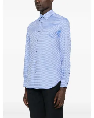 Emporio Armani ジャカードロゴ コットンシャツ ブルー - サムネイル3