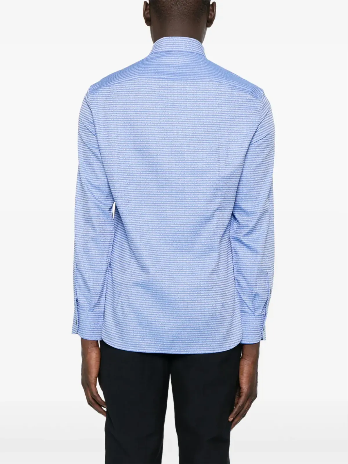 Emporio Armani ジャカードロゴ コットンシャツ ブルー - 画像4