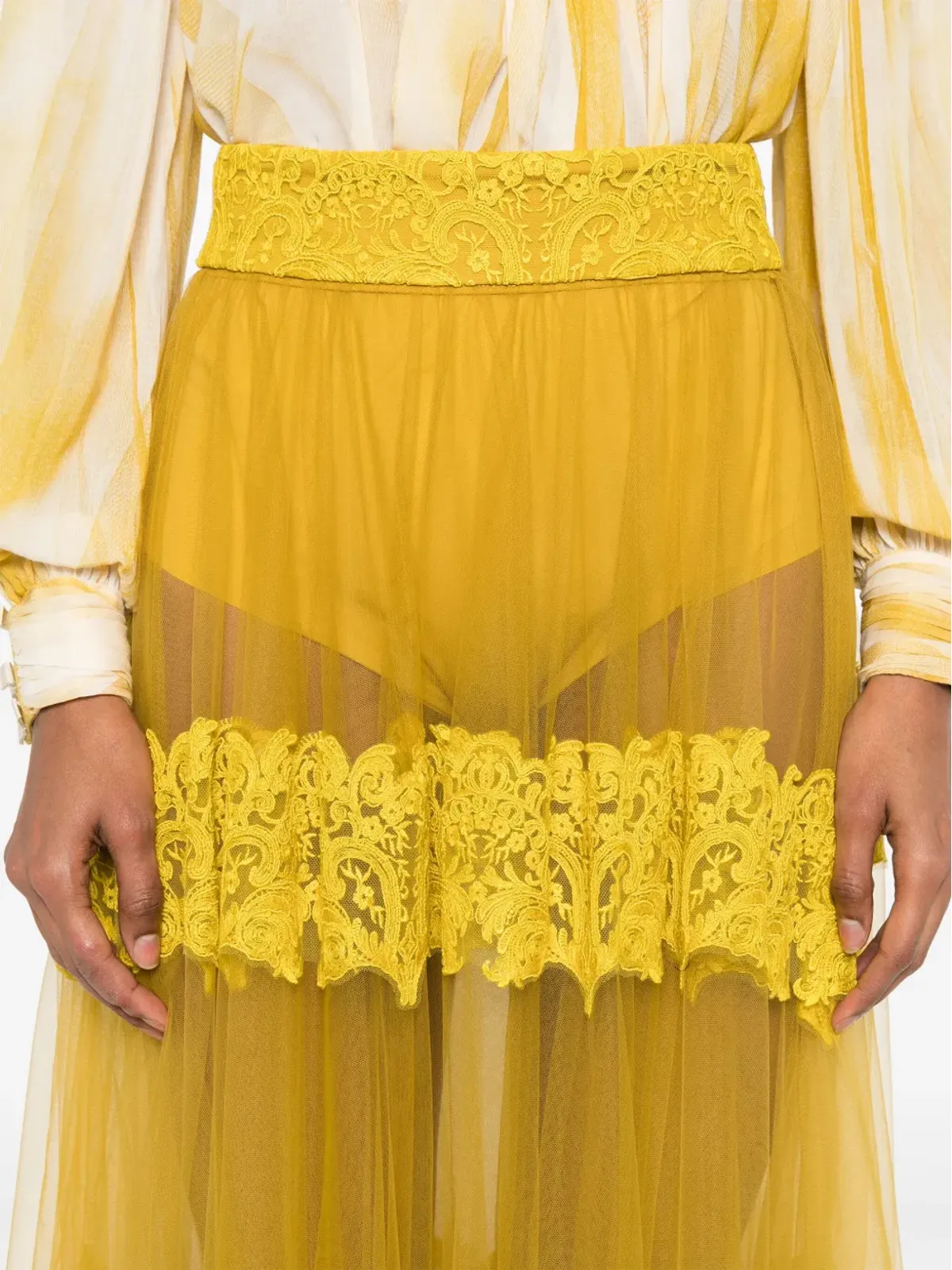 Elisabetta Franchi チュールミディスカート - イエロー - 画像5