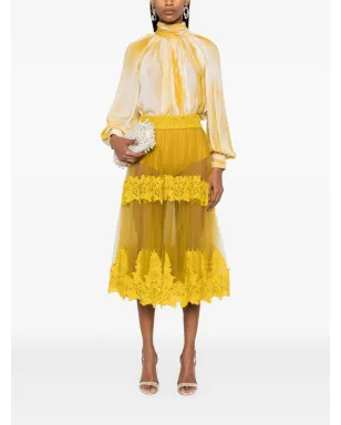 Elisabetta Franchi チュールミディスカート - イエロー - サムネイル2