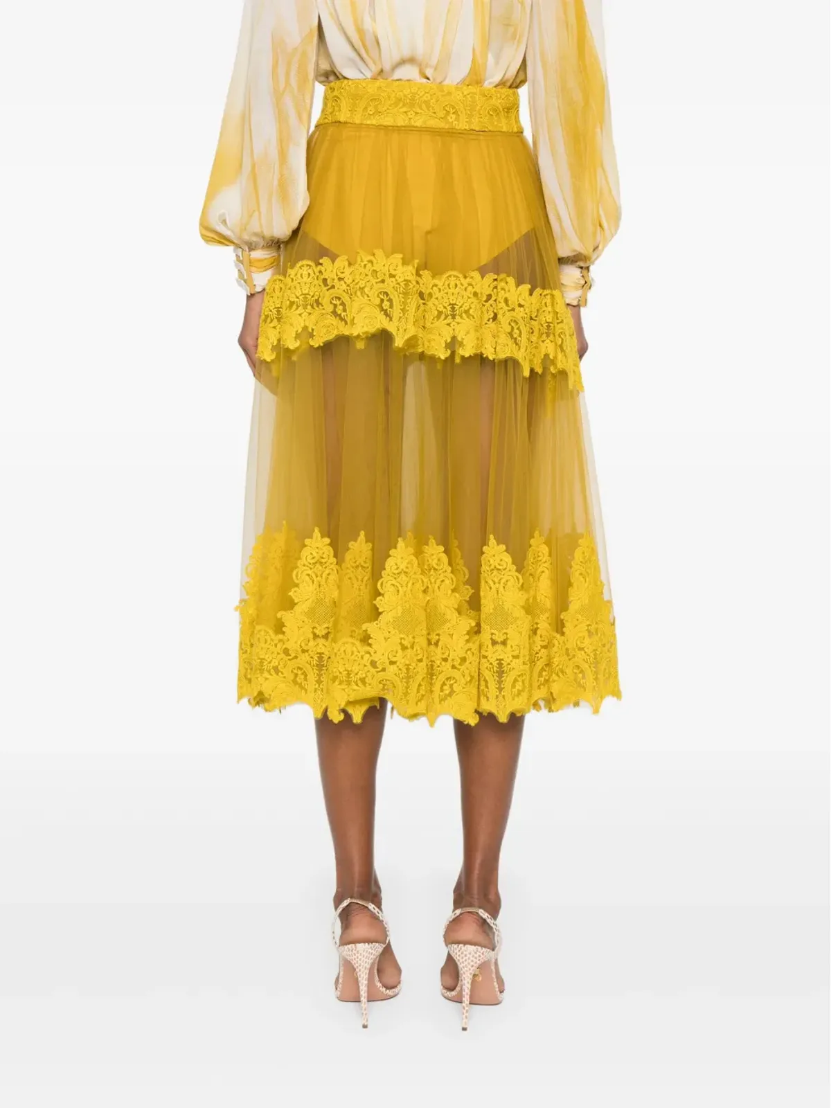 Elisabetta Franchi チュールミディスカート - イエロー - 画像4