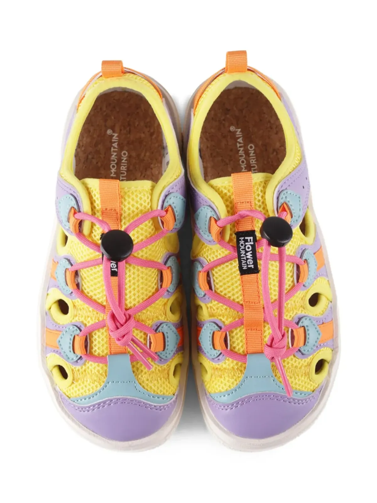FLOWER MOUNTAIN KIDS メッシュパネル付きレースアップスニーカー - イエロー - 画像4