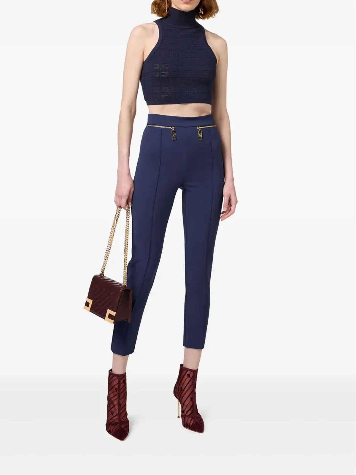 Elisabetta Franchi ロゴメッシュトップ - 画像2
