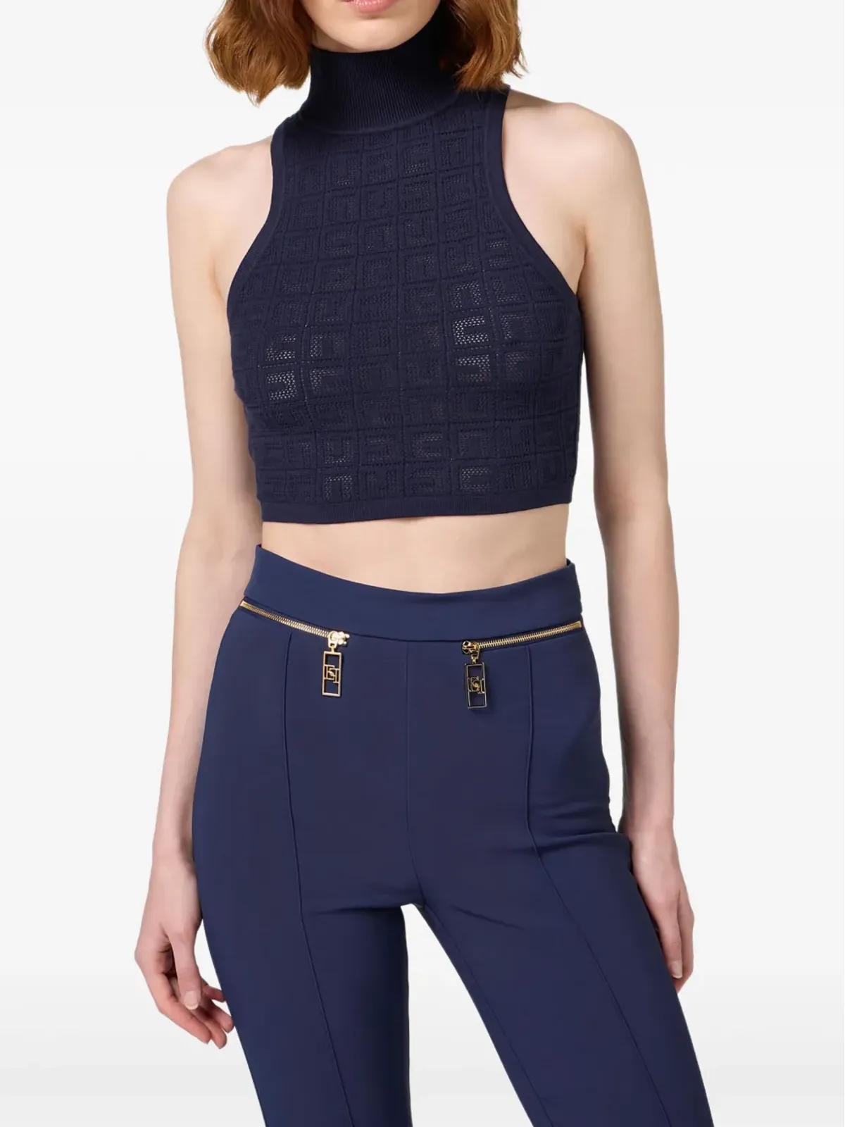 Elisabetta Franchi ロゴメッシュトップ - 画像4