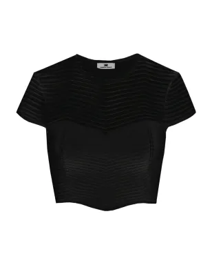 Elisabetta Franchi ヘリンボーン柄クロップトップ - ブラック - サムネイル1