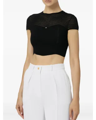 Elisabetta Franchi ヘリンボーン柄クロップトップ - ブラック - サムネイル2