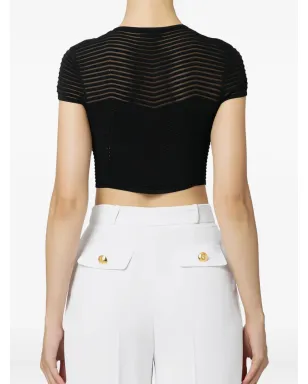 Elisabetta Franchi ヘリンボーン柄クロップトップ - ブラック - サムネイル3