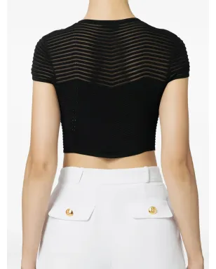 Elisabetta Franchi ヘリンボーン柄クロップトップ - ブラック - サムネイル4