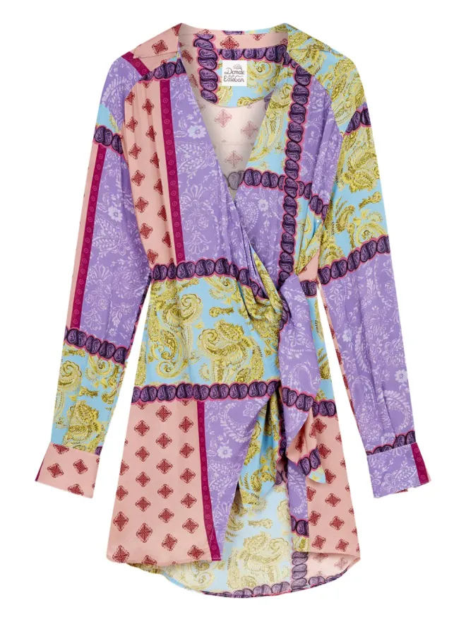 Donde Esteban Donde Esteban パネルデザインのラップ風ミニドレスの商品画像