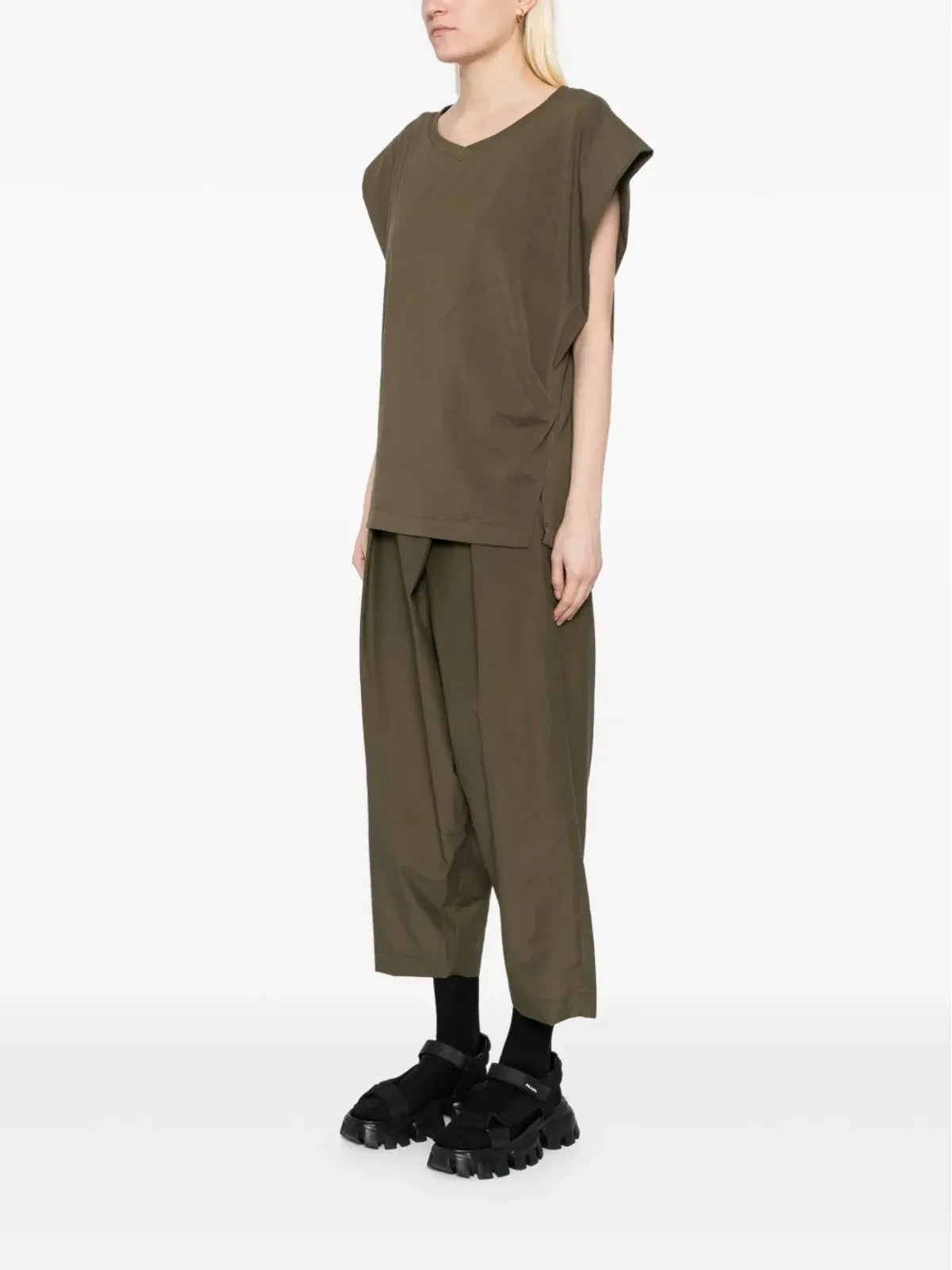 Gaze De Lin Vネック ノースリーブ Tシャツ グリーン - 画像3