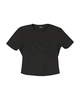 Callipygian レーストリムビスチェ風ブラックTシャツ - サムネイル1