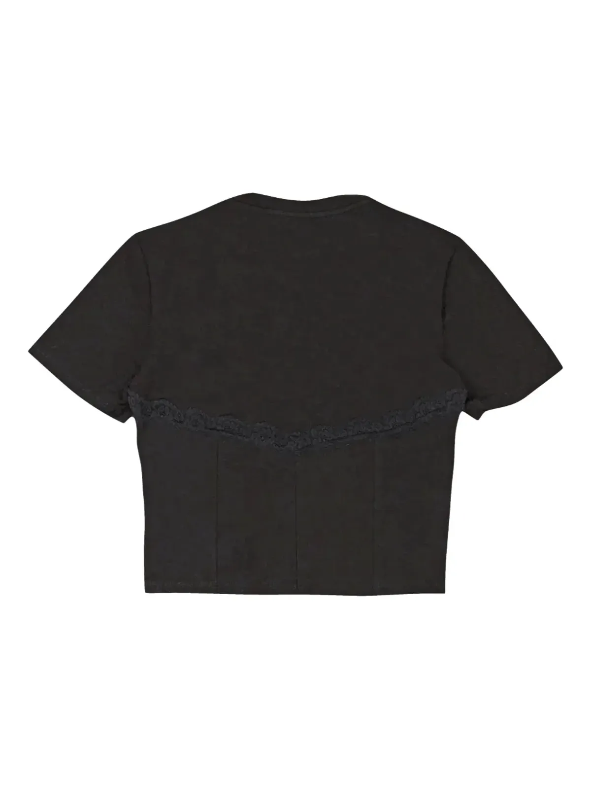 Callipygian レーストリムビスチェ風ブラックTシャツ - 画像2