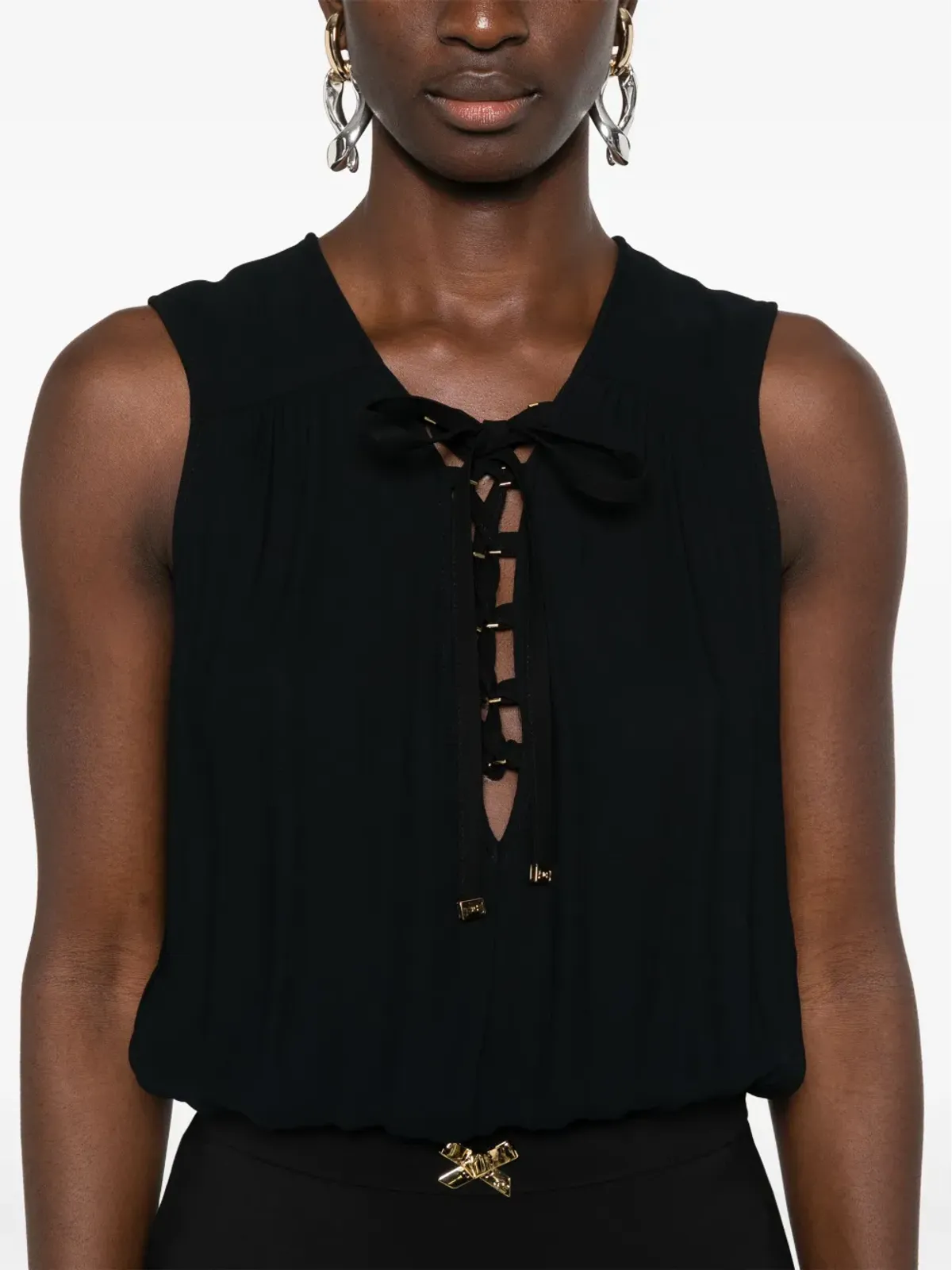 Elisabetta Franchi レースアップ クレープ マキシドレス - ブラック - 画像5