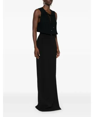 Elisabetta Franchi レースアップ クレープ マキシドレス - ブラック - サムネイル3
