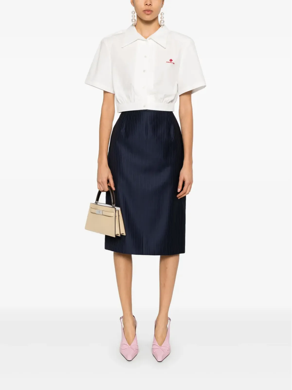 ビンテージ Christian Dior ピンストライプ ペンシルスカート ブルー - 画像2