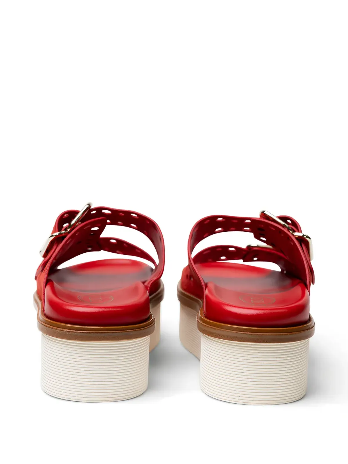 Tod's パンチングデザインのバックル付きプラットフォームサンダル - レッド - 画像3