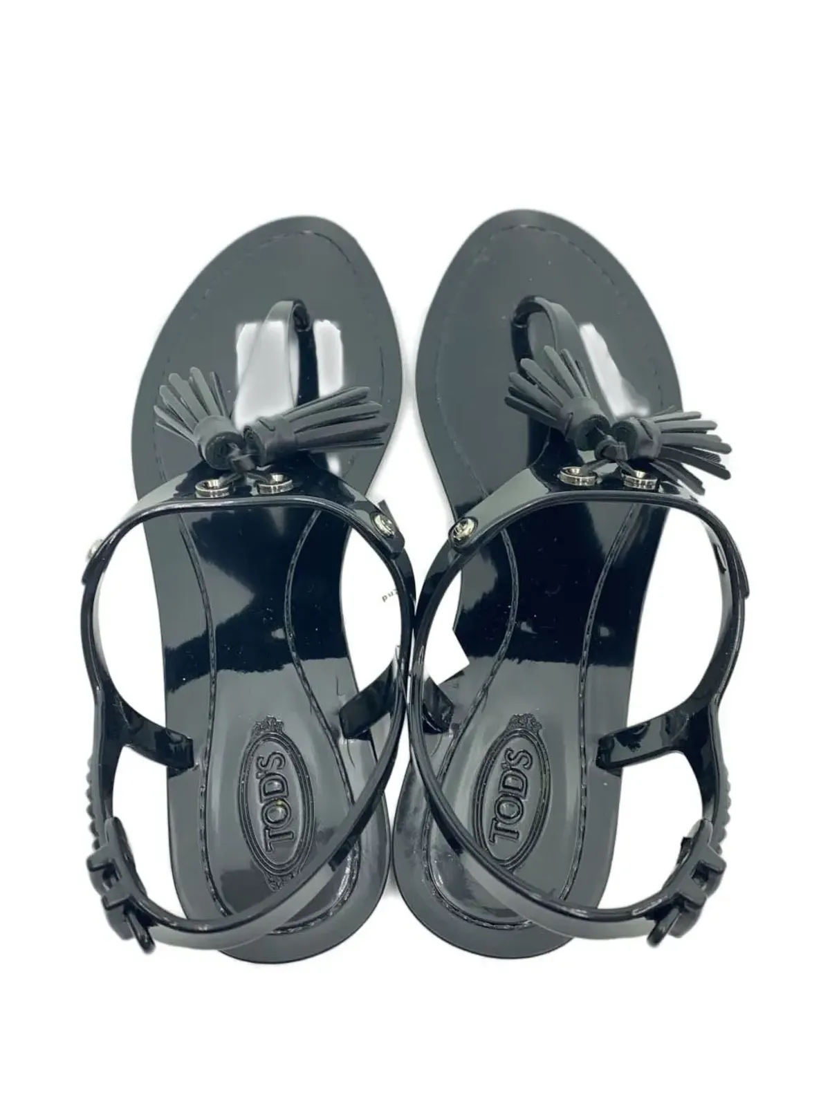 Tod's タッセル付きフラットサンダル - ブラック - 画像2