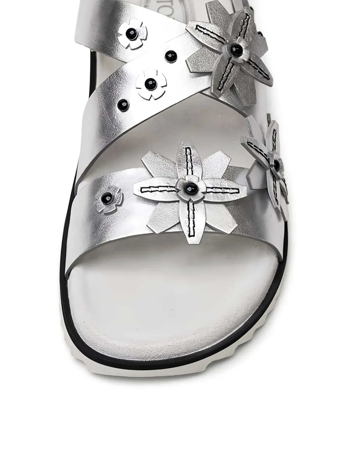 Tod's 花モチーフのバックルサンダル シルバー - 画像5