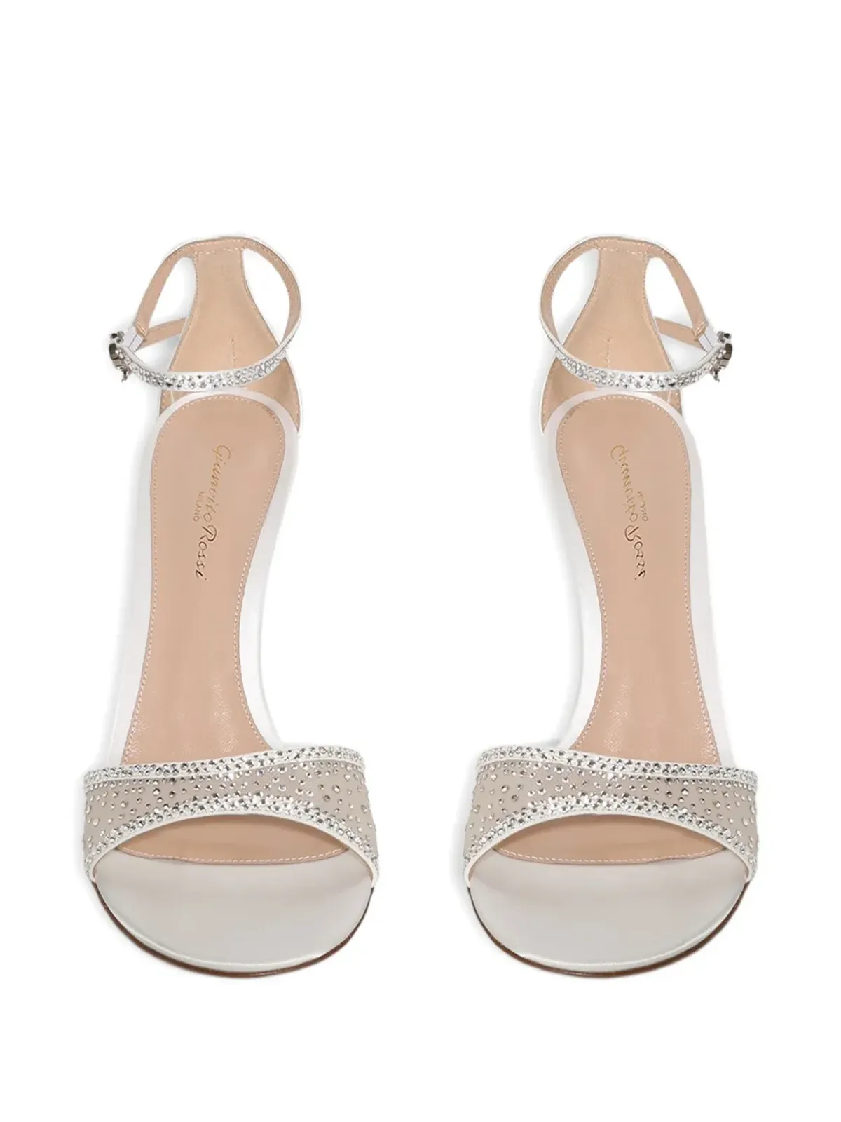 Gianvito Rossi 85mmクリスタル装飾付きアンクルストラップサンダル ホワイト - 画像3