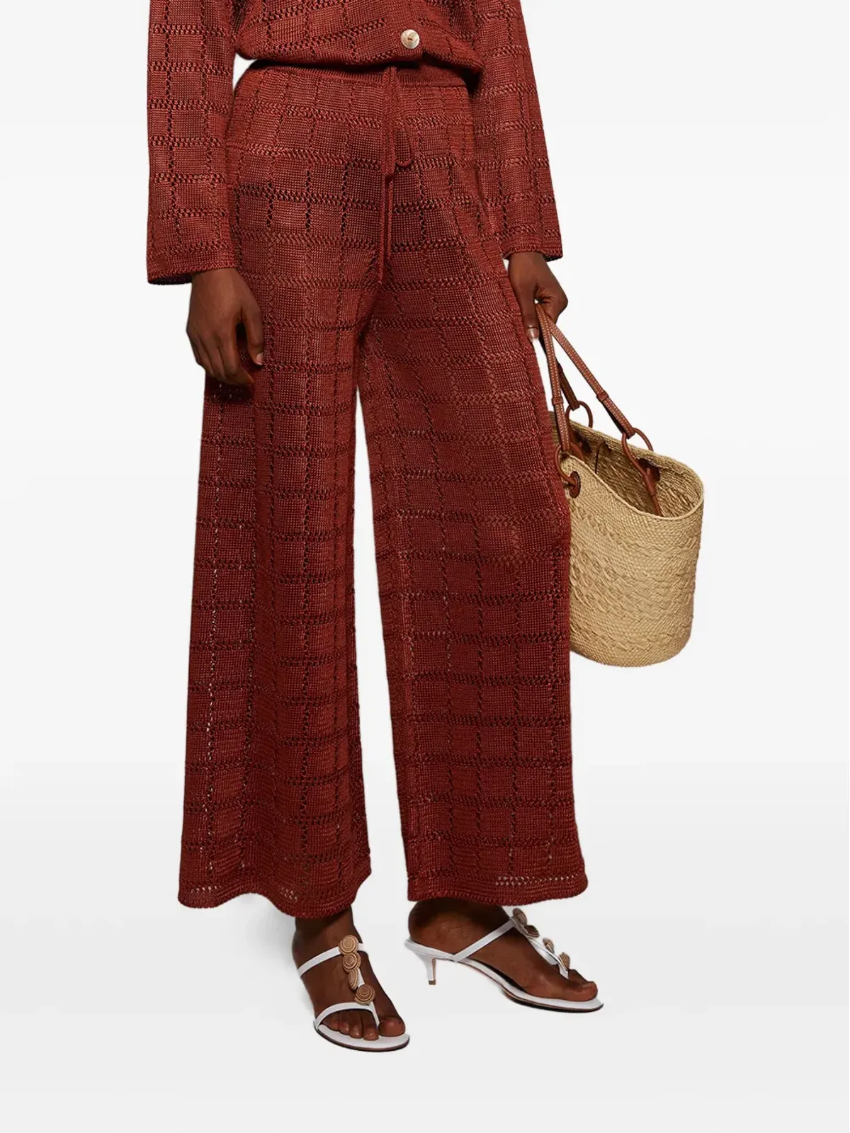 Calle Del Mar グリッド柄ニットパンツ - レッド - 画像3