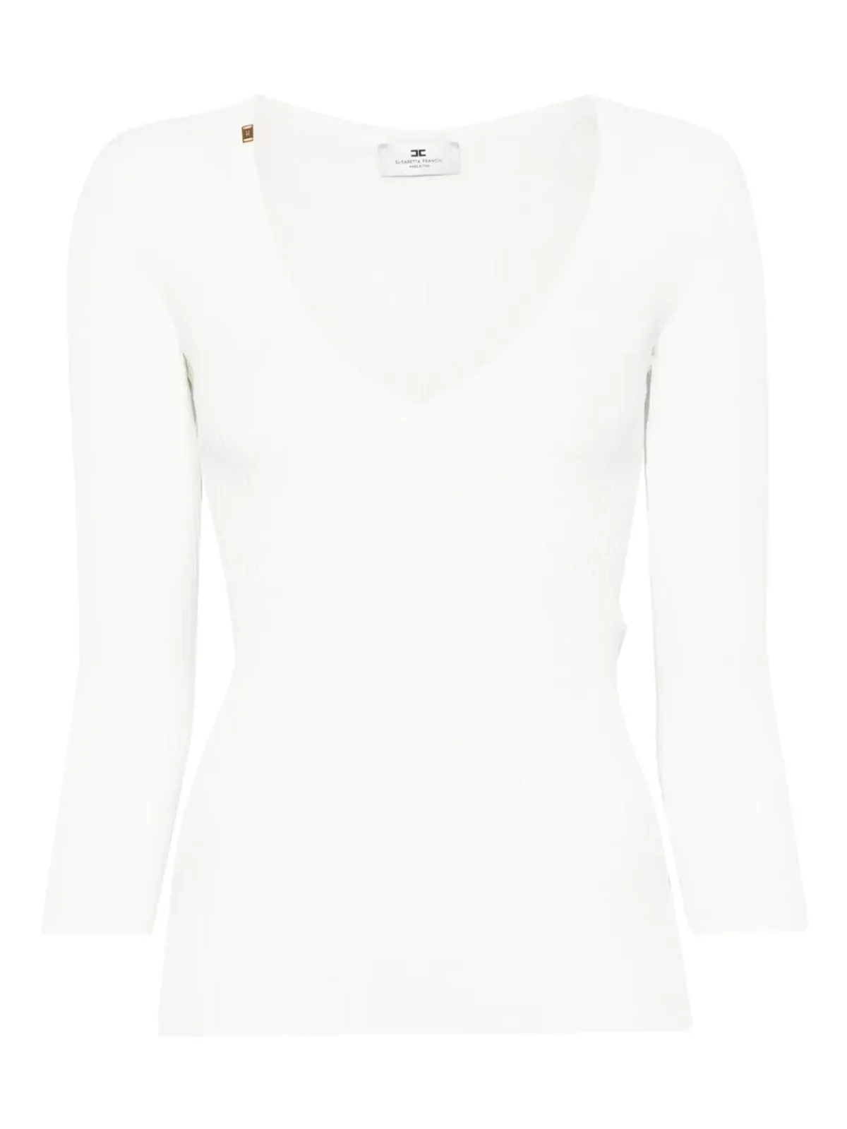Elisabetta Franchi Vネックリブニットトップ ホワイト - 画像1