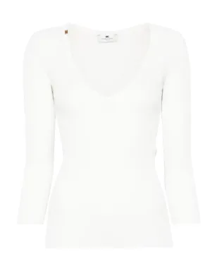Elisabetta Franchi Vネックリブニットトップ ホワイト - サムネイル1