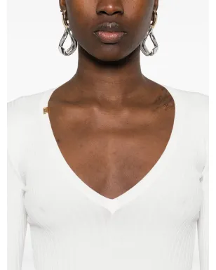 Elisabetta Franchi Vネックリブニットトップ ホワイト - サムネイル5