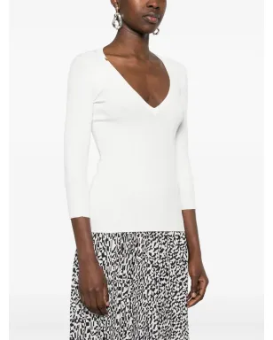 Elisabetta Franchi Vネックリブニットトップ ホワイト - サムネイル3