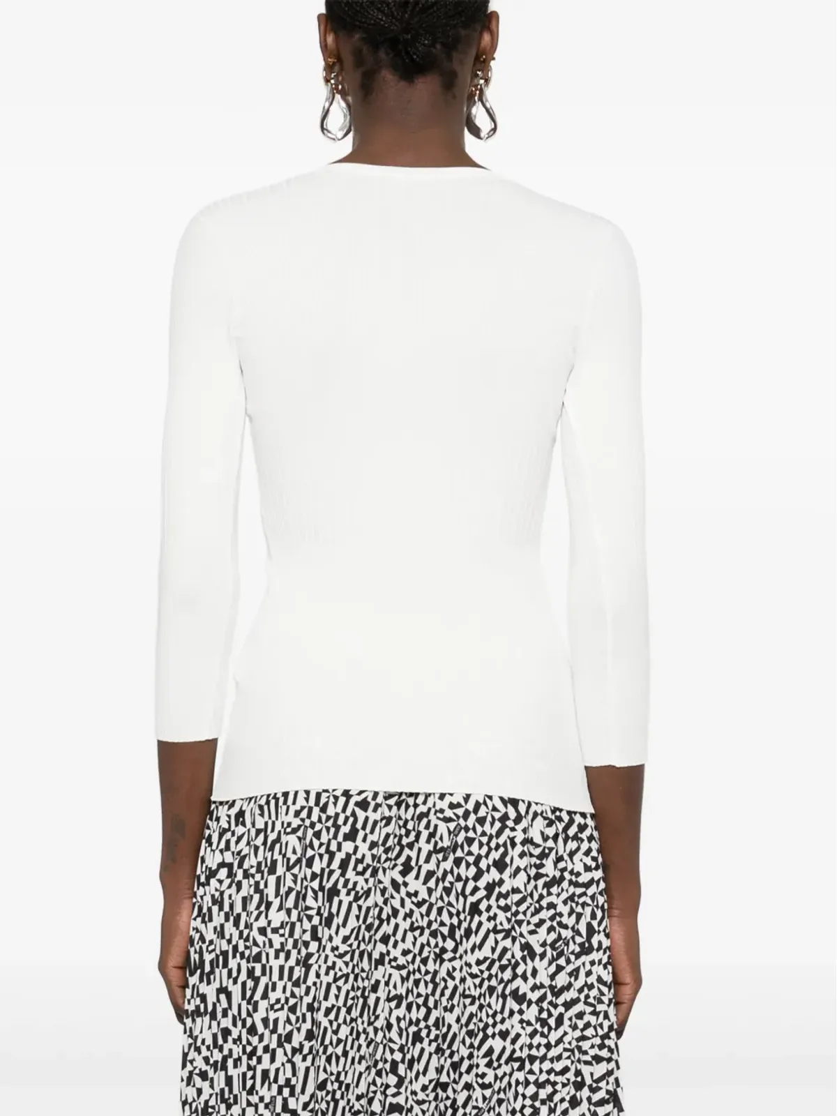 Elisabetta Franchi Vネックリブニットトップ ホワイト - 画像4