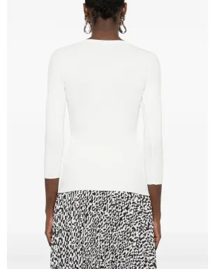 Elisabetta Franchi Vネックリブニットトップ ホワイト - サムネイル4
